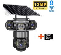 IHYGKO 12MP HD caméra extérieure Solaire 3 lentilles 3 écran 10X Zoom CCTV Vision Nocturne IP66 étanche PIR Humain détecter WiFi caméra de sécurité(WiFi Camera 32G)