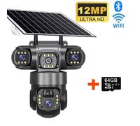 IHYGKO 12MP HD caméra extérieure Solaire 3 lentilles 3 écran 10X Zoom CCTV Vision Nocturne IP66 étanche PIR Humain détecter WiFi caméra de sécurité(WiFi Camera 64G)