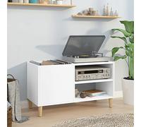 Iiaky Armoire à disques Blanc 84,5x38x48 cm Bois d'ingénierie,Chaine HiFi avec Platine Vinyle,Player Boite,Rangement Disque Vinyle