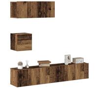 Iiaky Ensemble de Meuble TV Mural 4 pcs Vieux Bois Bois d'ingénierie,Meuble TV,Table Basse Salon Meuble TV,Table Basse LED Couleurs