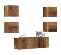Iiaky Ensemble de Meuble TV Mural 5 pcs Vieux Bois Bois d'ingénierie,Meuble TV,Table Basse Salon Meuble TV,Table Basse LED Couleurs