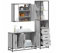 Iiaky Ensemble de Meubles de Salle de Bain 3 pcs Sonoma Gris,Meuble Vasque Salle De Bain,Meuble Salle De Bain Vasque