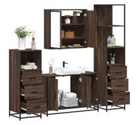 Iiaky Ensemble de Meubles de Salle de Bain 4 pcs chêne Marron,Meuble Vasque Salle De Bain,Meuble Salle De Bain Vasque