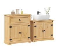 Iiaky Ensemble de Meubles Salle de Bain 2 pcs Corona Bois pin Massif,Meuble Vasque Salle De Bain,Meuble Salle De Bain Vasque