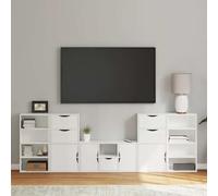 Iiaky Meubles TV 5 pcs avec Rangement ODDA Blanc Bois de pin Massif,Meuble TV,Table Basse Salon Meuble TV,Table Basse LED Couleurs