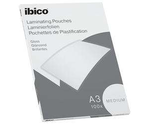 IIbico Basics Pochettes de Plastification A3, Epaisseur Medium, Haute Protection et Durabilité des Documents, Paquet de 100, Finition Brillante, Transparent, 627312