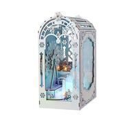 IIE CREATE Book Nook Neige Maison de Poupée en Bois, DIY Miniature, décoration de Maison Puzzle avec Lumières LED, Décoration de Bibliothèque, Serre Livre, Maquette en Bois à Construire