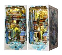 Iiecreat 3D Wooden Puzzle Decorative Bookend Miniature Model Kits DIY Dollhouse Booknook Bookshelf Insert Decor Alley, DIY Book Nook Miniature Kit with Lights (SL15)