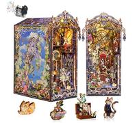 Iiecreat 3D Wooden Puzzle Decorative Bookend Miniature Model Kits DIY Dollhouse Booknook Bookshelf Insert Decor Alley, DIY Book Nook Miniature Kit with Lights (SL13)