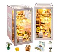 iiecreat DIY Book Nook Kit 3D Wooden Puzzle, Dollhouse Bookshelf Decor with LED DIY Bookend Dollhouse Kit Crafts Hobbies Gifts