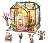 iiecreate Casse-tête 3D en bois à monter soi-même, maison de poupée, étagère à insérer dans une allée, jardin, maison de poupée, serre-livres - Kit créatif avec lumière LED (Ma maison de fleurs)