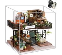 iiecrKiie Kit de construction de maison de poupée miniature 3D en bois avec lumière LED, cadeaux faits à la main pour adultes et adolescents (Forest Teashop)