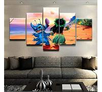IIIUHU 5 Panneau Mural Art Peinture Lilo Amp Stitch pour Le Bureau à Domicile Décoration Salon Moderne XXL Impression sur Toile 5 Parties Tableau intissee 150x80cm