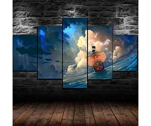 IIIUHU Impression sur Toile 5 Parties Tableau Tableaux One Piece The Thousand Sunny Anime Decoration Murale Photo Image Artistique Photographie Graphique Abstrait HD Imprimé Maison Décor À La Cadre