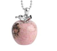 IIK Collier De Pendentif Pierre Naturelle en Femme,Collier en Pierre Naturelle Rhodochrosite Pendentifs en Pierre Sculpté À La Main Pomme Pierre Précieuse Pendentif Colliers Femmes Bijoux Cadeau pour