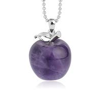IIK Collier De Pendentif Pierre Naturelle en Femme,Collier en Pierre Pendentifs en Pierre D'Améthyste Naturelle Sculpté À La Main Pomme Pendentif en Pierres Précieuses Colliers Femmes Bijoux Cadeau