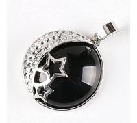 IIK Collier De Pendentif Pierre Naturelle en Femme,Pendentif en Pierre D'Onyx Noir Naturel Sculpté À La Main Ruban De Lune Étoile Enveloppé De Pierres Précieuses Pendentif Colliers en Pierre Collie
