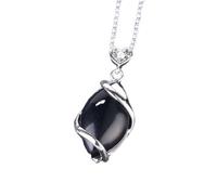 IIK Collier De Pendentif Pierre Naturelle en Femme,Pendentif en Pierre D'Onyx Noir Naturel Fait À La Main Enroulé De Fil De Ruban De Pierres Précieuses Pendentif Colliers en Pierre Collier Femmes Bij