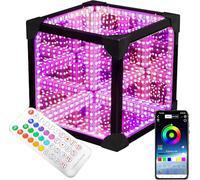 IINCOOY Cube Miroir Infini Intelligent À LED, Lampe Tunnel Miroir Infini 3D avec Application Et Télécommande, Activation Sonore, Éclairage Tunnel Alimenté par USB(20 * 20 * 20cm)