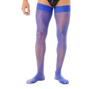 iiniim 1 Paire Bas Haut Cuisse Dentelle Homme Sissy Sexy Collants Bas Autofixant Transparent Lingerie Clubwear Stockings Elastique Chaussettes Longue Basses Invisible Bleu D Taille unique