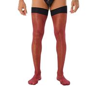 iiniim 1 Paire Bas Haut Cuisse Dentelle Homme Sissy Sexy Collants Bas Autofixant Transparent Lingerie Clubwear Stockings Elastique Chaussettes Longue Basses Invisible Bordeaux C Taille unique