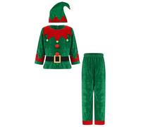 iiniim 7 Pcs Déguisement Lutin Elfe Noël Enfant Garçon Costume Noël Party Jeu De Rôle Cosplay Performance Vert A 13-14 ans