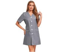 iiniim Blouse De Travail Manches Courtes Femme Uniforme De Travail Laboratoire Médecin Esthéticienne Gris XXL