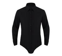 iiniim Body Chemise Soirée Mariage Cérémonie Homme Combinaison Chemise Manches Longues Coton Justaucorps De Danse Jazz Latine Chaca Noir XXL