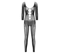 iiniim Bodystocking à Manches Longues Femme Lingiere Bodycon Résille Transparent Combinaison Nuisette Noir Taille unique