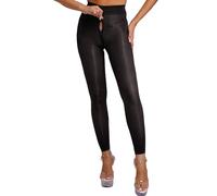 iiniim Collant Femme Creux Ouvert Entrejambe Legging Longue Chaussettes Ouvert Soirée Club Boîte De Nuit Long Stockings Pantyhose Brillant L-XL Noir C L