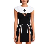 iiniim Costume Religieuse Femme Noire Robe Cosplay Nonne Ensemble Lingerie Nuisette Noir M