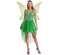 iiniim Déguisement Fée Clochette Femme Robe Et Ailes De Papillon Costume Mascarade Carnaval Halloween Noël Cosplay S-4XL Vert S
