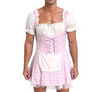 iiniim Déguisement Soubrette Homme Sissy Robe De Chambre Uniforme Serveur Jeu De Rôle Mascarade Party Rose 3XL