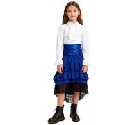 iiniim Enfant File Gothique Chemisier Et Jupe Costume Renaissance Medievale Cosplay Halloween Carnaval Performance Bleu Royal 9-10 ans