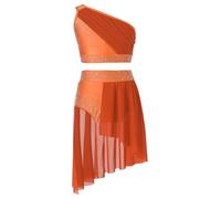 iiniim Enfant Fille 2 Pièces Robe De Danse Ballet Latine Justaucorps Gymnastique 2 Pièces Haut & Jupe Costume Soirée Fête Performance 6-14 Ans Orange 13-14 ans