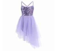 iiniim Enfant Fille Robe Ballet Danse Asymétrique Tulle Robe Paillettés Justaucorps De Gymnastique Costume Soirée Bal Spectacle Violet 5-6 Ans