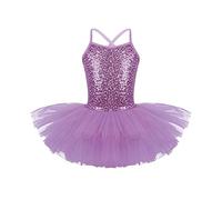 iiniim Enfant Fille Robe De Danse Classique Tutu Ballet Danse Jazz Justaucorps Gymnastique Paillettes Tulle Costumes Performance 4-12 Ans Violet 7-8 Ans