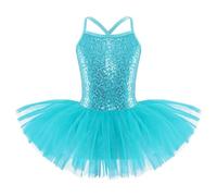 iiniim Enfant Fille Robe De Danse Classique Tutu Ballet Danse Jazz Justaucorps Gymnastique Paillettes Tulle Costumes Performance 4-12 Ans Bleu 6-7 Ans