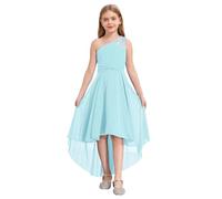 iiniim Enfant Fille Robe De Soirée Mariage Une Epaule Robe De Fleur Demoiselle d'honneur Taille Haute Robes De Cérémonie Bal 5-16 Ans Bleu Clair 11-12 Ans