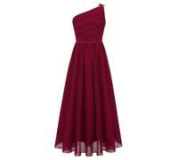 iiniim Enfant Fille Robe Demoiselle d'honneur Mariage Robes De Baptême Soirée Cocktail Anniversaire Une Épaule Robe Cérémonie 6-16 Ans Rouge 7-8 Ans