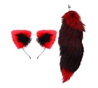 iiniim Ensemble Jouets Adulte Couple Sexy Plug Anal Queue Renard Fourrure Artificielle Acier avec Serre-tête Chat Renard Déguisement Halloween Saint-valentin Femme Homme Rouge & Noir A Taille unique