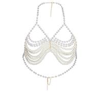 iiniim Femme Chaîne De Poitrine En Perle Bikini Soutien Gorge Chaîne De Corps Tenue Danse Rave Party Type E Taille unique