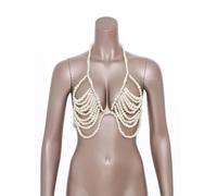 iiniim Femme Chaîne De Poitrine En Perle Bikini Soutien Gorge Chaîne De Corps Tenue Danse Rave Party Type F Taille unique