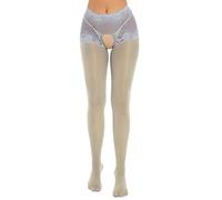 iiniim Femme Collant Creux Sexy Ouvert Entrejambe Ajouré Legging Chausettes Transparent Fishnet Stocking Pantyhose Taille Haute Gris A XL