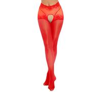 iiniim Femme Collant Creux Sexy Ouvert Entrejambe Ajouré Legging Chausettes Transparent Fishnet Stocking Pantyhose Taille Haute Rouge A M