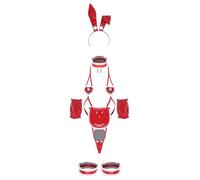 iiniim Femme Lingerie Ensemble Costume Lapin Bunny Girl Similicuir Teddy Lingerie Costume Femme Type A Rouge Taille unique