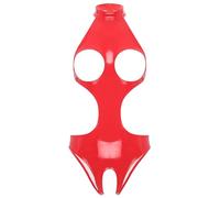 iiniim Femme Lingerie Sexy BodyString Seins Ouvert Justaucorps Bodysuit Cuir Verni Wetlook Jumpsuit Coquine Catsuit Clubwear S-5XL Rouge J M