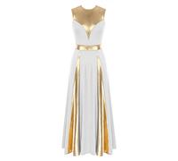 iiniim Femme Robe De Danse Liturgique sans Manche Métallique Robe De Danse Lyrique Moderne Costume Spectacle D'église Baptême Performance Blanc M