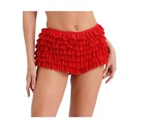 iiniim Femme Slip Culotte Sexy Transparent Dentelle Coton Boxer Briefs sous-vêtements à Froufrous Plisée Lingerie De Nuit Pyjama Bikini Rouge A M