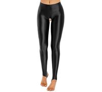 iiniim Femmes Sexy Collant Creux Ouvert Entrejambe Pantalon Brillant Slim Fitness Jogging Yoga Leggings Pantyhose Erotique Lingerie Extensible Clubwear Noir C M